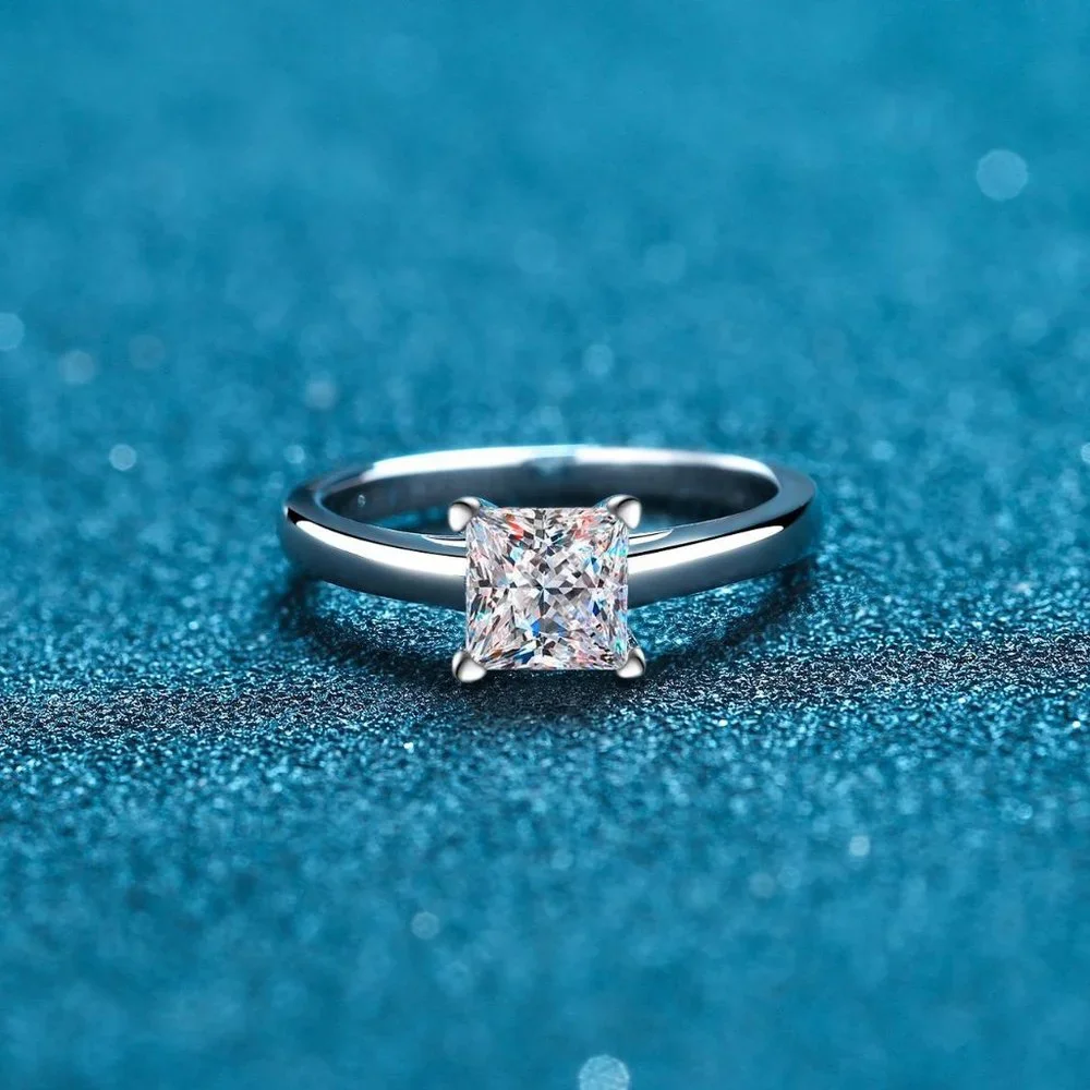 #Certified 2ct. t.w. Moissanite Diamond Princess Cut Engagement Ring NEW